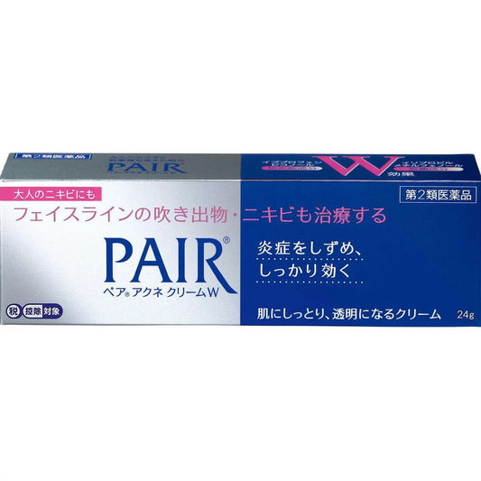 Pair Acne Cream W 24g box with branding and description for effective acne treatment.